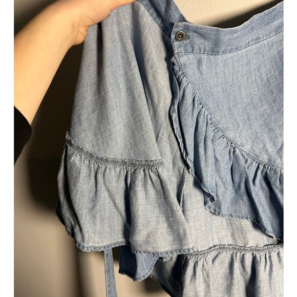 Rails Blue Etienne Chambray Ruffle Linen Blend Wrap Skirt Women's Large - Picture 8 of 8